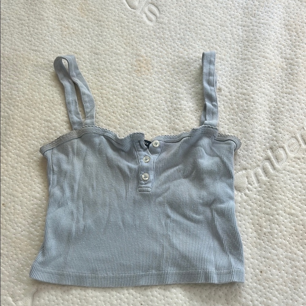 Brandy Melville Blue Gray Buttoned Crop Tank Top